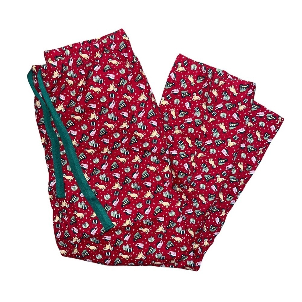 Vineyard Vines Pajama Pants Red Christmas Dog Whale Santa Cotton Size Medium